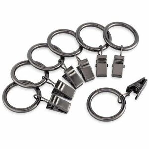 Gunmetal Pewter Metal Curtain Rings with Clips 3 Sizes Available, 1" 1.5" 2"
