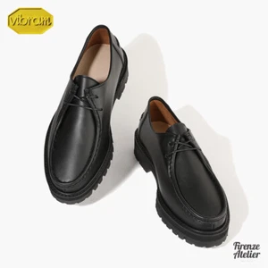 Mocasines Firenze Atelier para hombre Wallabees de cuero negro punta moc derby suela vibram - Imagen 1 de 18