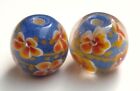 10 pièces ronds perles de verre travail lampadaire faites main orange fleur de prune sur bleu 14mm