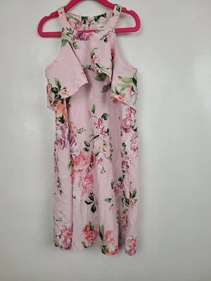 Vestido recto Monteau para niñas talla 8 rosa floral volantes sin mangas ojo de cerradura trasero  Foto 1 de 4