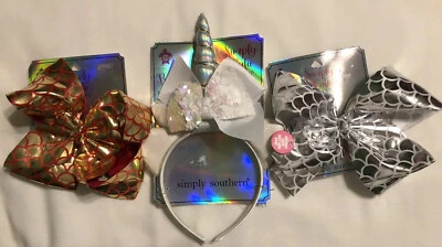 Simply Southern Cute Hair Bows (2) Red/ Gold, Silver/ White & Unicorn Headband - Image 1 of 4