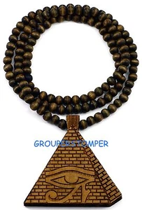 Pirámide Egipcia Ojo de Ra Nuevo Colgante de Madera con Cuentas de 36 Pulgadas Horus - Imagen 1 de 13