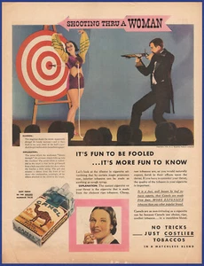 Vintage 1933 CAMEL Cigarettes Shooting Through A Woman 1930's Print Ad - Picture 1 of 1