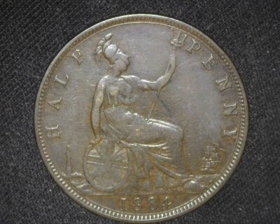 GREAT BRITAIN 1884 HALF-PENNY KM754 VERY FINE ~F012 - Image 1 of 2