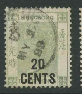Hong Kong SG48 1891 20c on 30c yellowish green Used - Picture 1 of 1
