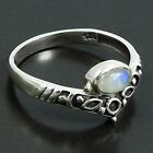 Natural Rainbow Moonstone Solitaire Crown Ring Size Q 925 Silver For Women M53