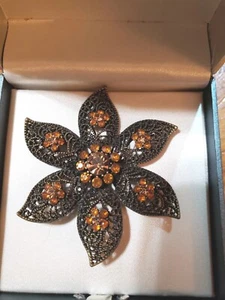 Vintage Worthington Anstecknadel Brosche in Original Box Blume mit orangem Edelstein  - Bild 1 von 7