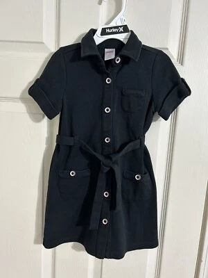 Girl’s Gymboree Black Dress Pink Buttons Short Sleeve Size 4 Cotton Blend - Image 1 of 4