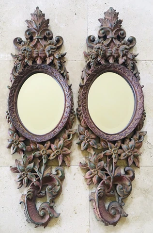 Syroco Vintage Pair of Ornate Beveled Glass Mirrors Rusted Cast Iron Look Unique Cover