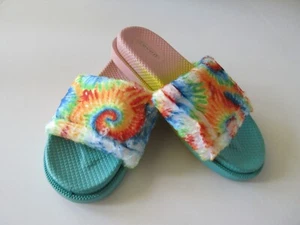 New Women's Super Comfort Fur Strap Slide Sandal Aqua/Yellow/Pink Various Sizes - Picture 1 of 5