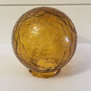 Ancien abat-jour globe en verre craquelé ambré - Montage 3" - Style milieu du siècle - Photo 1/9