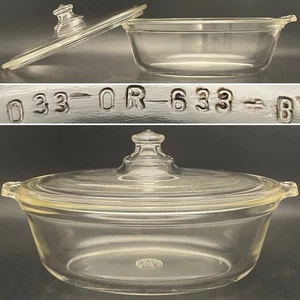 Pyrex Clear Glass 633-B Oval Covered Casserole Bowl c1940s Made in USA 1.5 quart - Picture 1 of 17