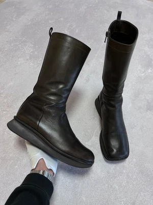 Sz 38 Vtg PRADA Brown Leather Riding Moto Boots Block Heel Equestrian Pull On 8 - Image 1 of 4