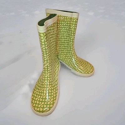 Botas de lluvia COACH Ursula marfil/verde lima media pantorrilla #F0077/J08 talla 7W Foto 1 de 4