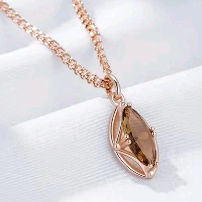 Schöne Halskette mit Anhänger 585er Rolled Roségold Walzgold  mit Braunem Stein - Bild 1 von 4