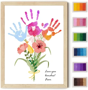 Kit Artigianato Fiori Stampa a Mano Fai da Te per Bambini–12"X16" Regalo Arte con Telaio in Legno–Keepsak - Foto 1 di 6