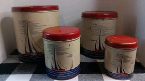 Vintage Sailboat Metal Enameled Nested Canisters (Set Of 4) - Picture 1 of 14