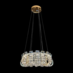 Gold Crystal LED Round Chandelier Dimmable with Remote - Picture 1 of 9