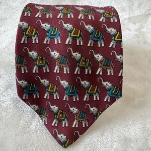 NINA RICCI PARIS Herren Krawatte 100% Seide XL FRANKREICH Tier ELEFANT weinrot &... - Bild 1 von 5