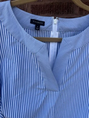 Nuevo Vestido Talbots Azul y Blanco Rayas Algodón Manga Acampanada con Cinturón Talla 4 Nuevo con Etiquetas Foto 1 de 4