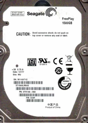 ST1500LM003,  9YH148-550,  CC9F, WU,  W110,  SEAGATE SATA 1.5TB - Image 1 of 2