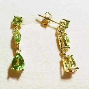 Lab Created Green Peridot 2Ct Pear Drop Dangle Earring 14K Yellow Gold Plated - Picture 1 of 9