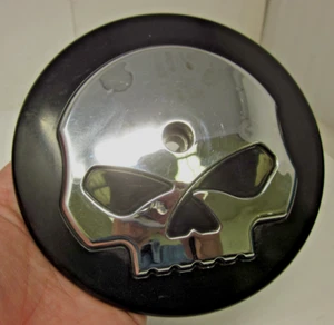 Harley Black Round Air Cleaner Cover with Chrome Skull Design 14-0233C - Picture 1 of 10