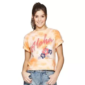 Aloha Cropped Graphic T-Shirt - Mighty Fine Junior Women's - Yellow NWT - Picture 1 of 6