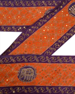 Sanskriti Vintage Sari Borde Cuentas Artesanal Zari Ribete Encaje 1 Yarda Naranja/Púrpura Foto 1 de 4