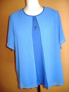 Alfredo Pauly 2 in 1 Shirt,m.Chiffon,Nieten,jeansblau,Gr.40,Kurzarm,Neu - Bild 1 von 4