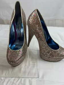 Enzo Angiolini Womens Gold Heels Shoes Size 7.5M Multicolor Glittered Platform - Picture 1 of 8