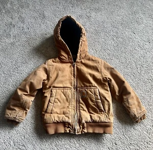 Carhartt CP8417 Boys XXS (4-5) Tan Quilted Lined Hooded Jacket Distressed Worn - Picture 1 of 8