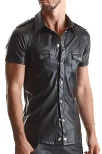 Mens Wetlook Black Slim Shirt with Studs - Picture 1 of 7