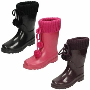 Filles Spot On Élégant Col Tricoté Bottes Caoutchouc X1R172 - Picture 1 of 19