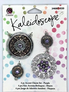 FROM COUSIN 4 PIECE TIBETIN SILVER WITH PURPLE RHINESTONE PENDANTS 2 CONNECTORS - Picture 1 of 1