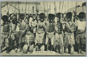 AFRICA WAR DANCE IN FULL DRESS ANTIQUE POSTCARD - Picture 1 of 2