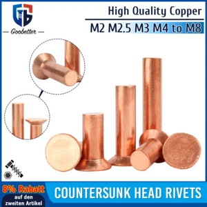 Solid Copper Countersunk Head Rivets 2mm 2.5mm 3mm 4mm 5mm 6mm 8mm DIN 661 Rivet - Picture 1 of 82