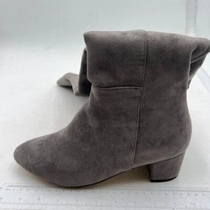 Grey Women Almond Toe Knee High Boots with Partial Zipper Stretchy Long Boot - Picture 1 of 6