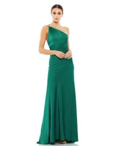 Ieena by Mac Duggal 55385 ONE SHOULDER WOMENS SIZE 4 EMERALD GREEN NEW - Picture 1 of 5