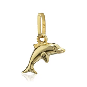Kettenanhänger Delfin 375 Gelb Gold 9 Karat Charm matt poliert 12x7mm Talisman - Bild 1 von 1