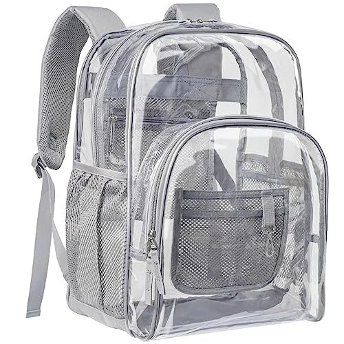 Clear Backpack Heavy Duty for Adults W Reinforced Straps Studen Grey 15.6 Inches