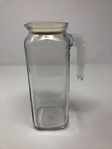 Vintage Retro Bormioli Rocco Glass Pitcher Jug Made in Italy, Screw-on Lid, MINT