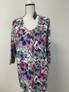 MIA MODA Blouse Womens 18 Tie Dye Shirt Colorful Floral Tee Tunic Top N191 - Picture 1 of 8