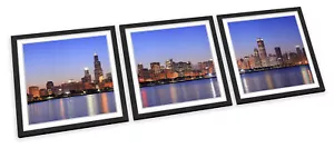 Chicago City Skyline Illinois SET STAMPE ARTISTICHE CON CORNICE Quadro Poster Quadrato - Foto 1 di 5