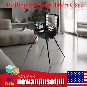 Estuche de tren de maquillaje rodante caja de cosméticos carro organizador con luz LED y espejo - Imagen 1 de 24