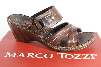Marco Tozzi Mula Sandalias Zapatos Cuero Marrón NUEVO Foto 1 de 4
