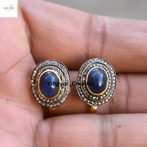 Pendientes de tachuelas de diamantes pavimentados piedra preciosa tanzanita chapados en oro 925 joyería - Imagen 1 de 4