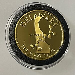 Delaware State Proof Coin 24k Gold over Sterling Silver Rare Collector Round