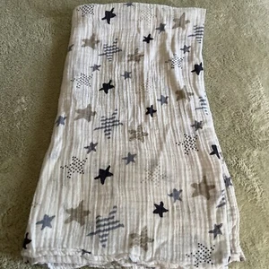 Aden Anais Boys White Blue Gray Stars Large Swaddle Baby Blanket - Picture 1 of 6