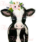 Abziehbild Kuh mit Blumen Wasserschiebefolie oder Rub on Bildtransfer A4  DIY
